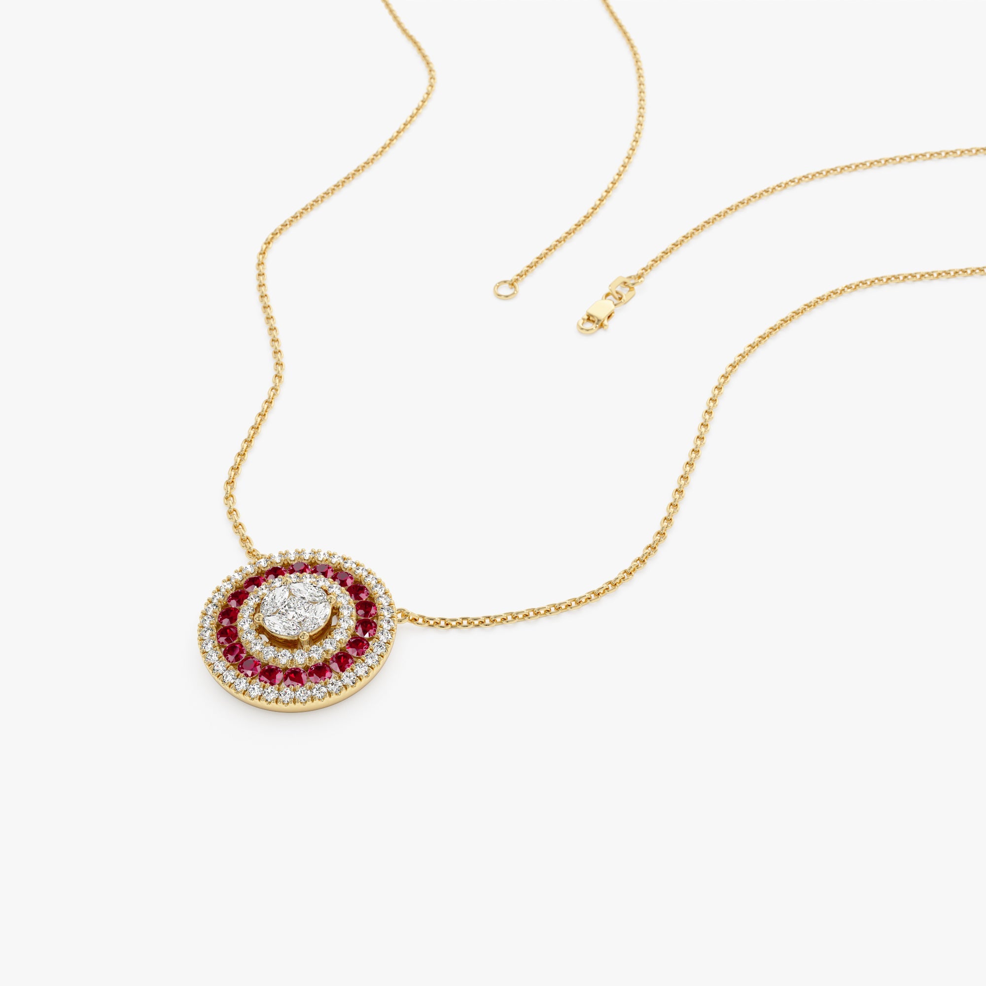OBFJ1043 - 14K Gold Round Diamond Ruby Necklace 6