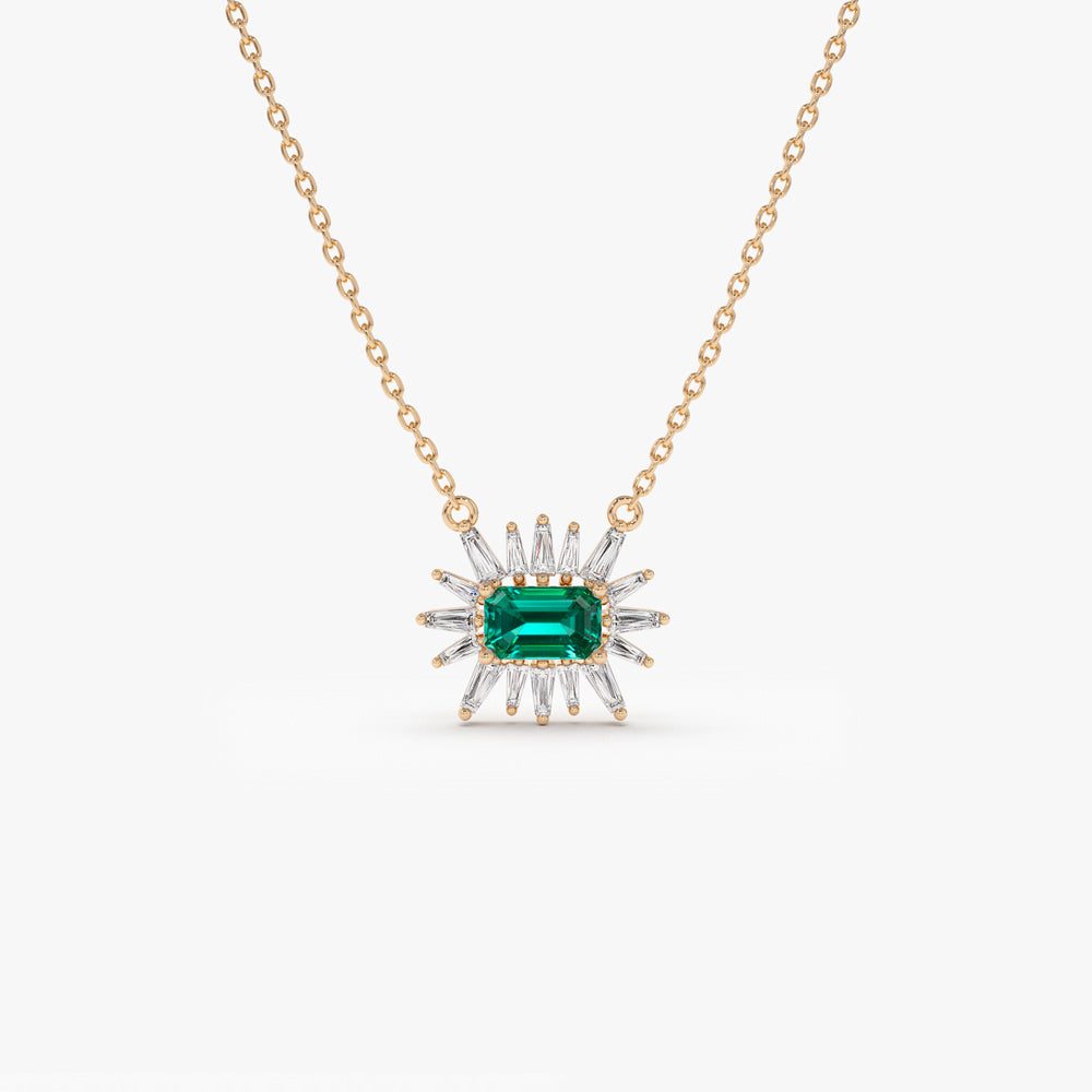 OBFJ1529 - 14k Tapered Baguette Diamond & Emerald Necklace 5
