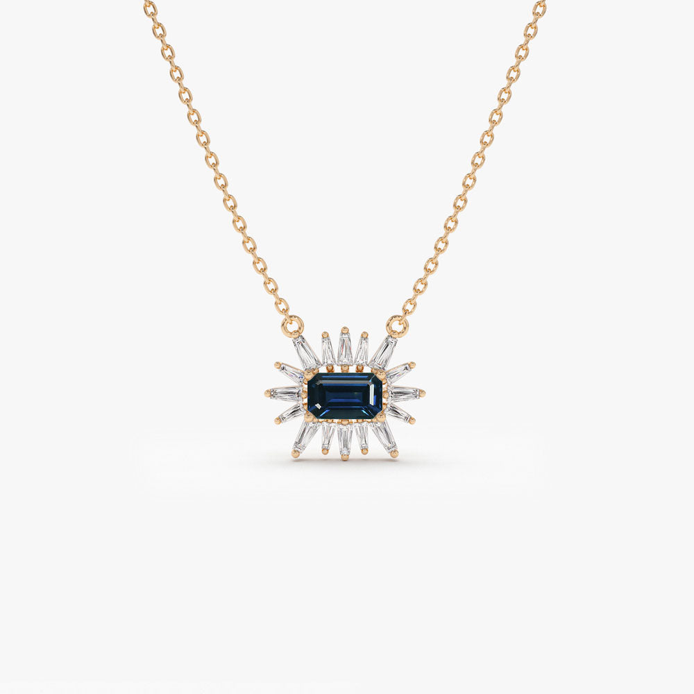 OBFJ1355 - 14k Tapered Baguette Diamond & Sapphire Necklace 6