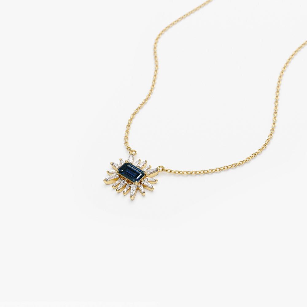 OBFJ1355 - 14k Tapered Baguette Diamond & Sapphire Necklace 7