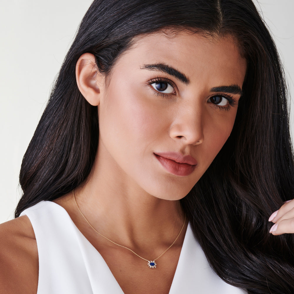 OBFJ1355 - 14k Tapered Baguette Diamond & Sapphire Necklace 4