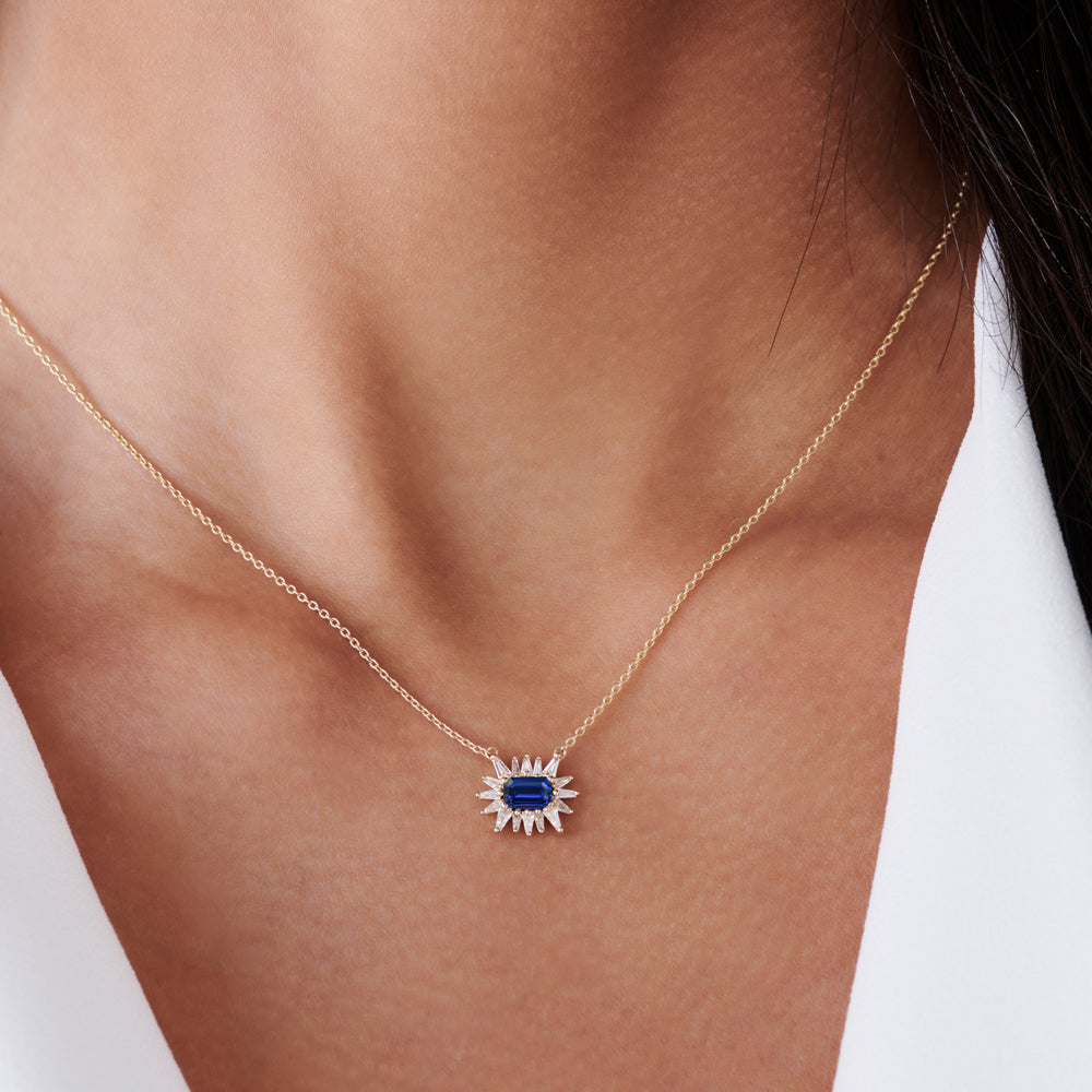 OBFJ1355 - 14k Tapered Baguette Diamond & Sapphire Necklace 2