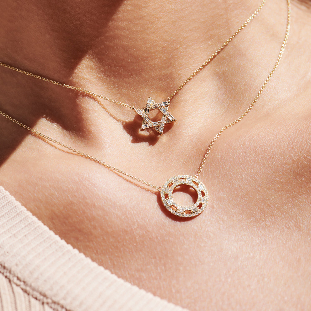 OBFJ2235 - Baguette Diamond Star of David Necklace in necklace in selectable metal and diamond options - Roselle Jewelry view 4