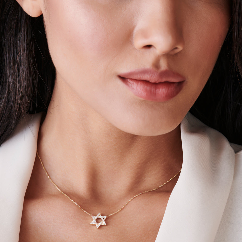 OBFJ2235 - Baguette Diamond Star of David Necklace in necklace in selectable metal and diamond options - Roselle Jewelry view 2