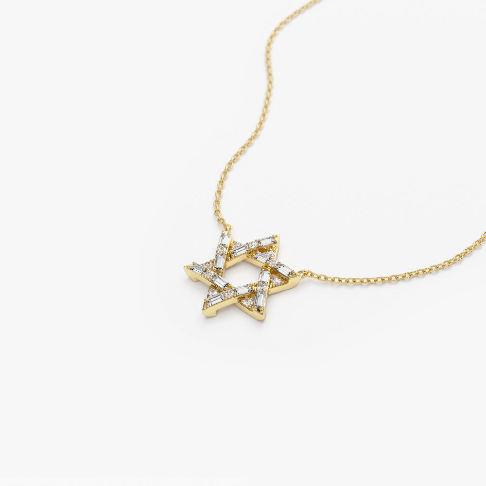 OBFJ2235 - Baguette Diamond Star of David Necklace in necklace in selectable metal and diamond options - Roselle Jewelry view 7