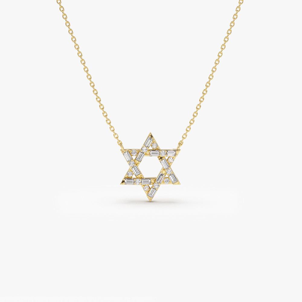 OBFJ2235 - Baguette Diamond Star of David Necklace in necklace in selectable metal and diamond options - Roselle Jewelry view 1