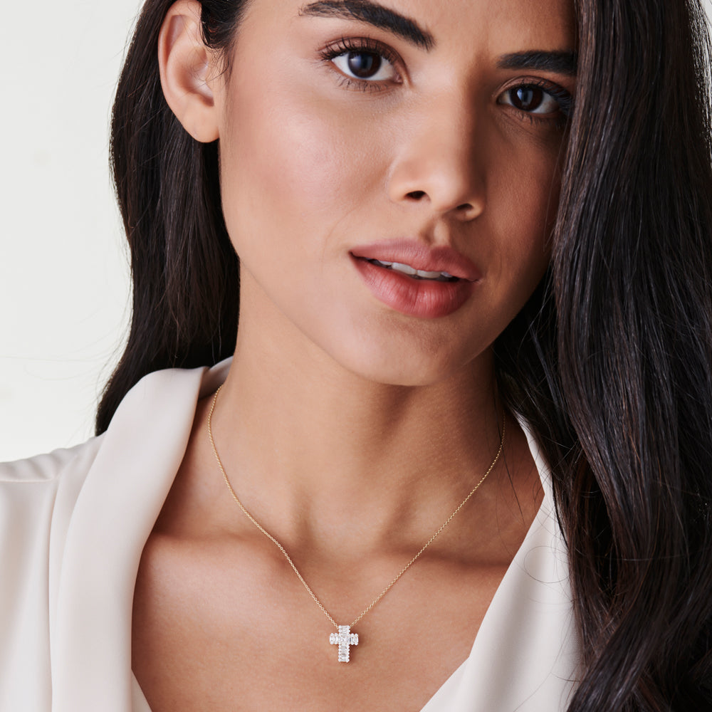 OBFJ0104 - 14k Rose Unique Cross with Baguettes and Round Diamonds 4