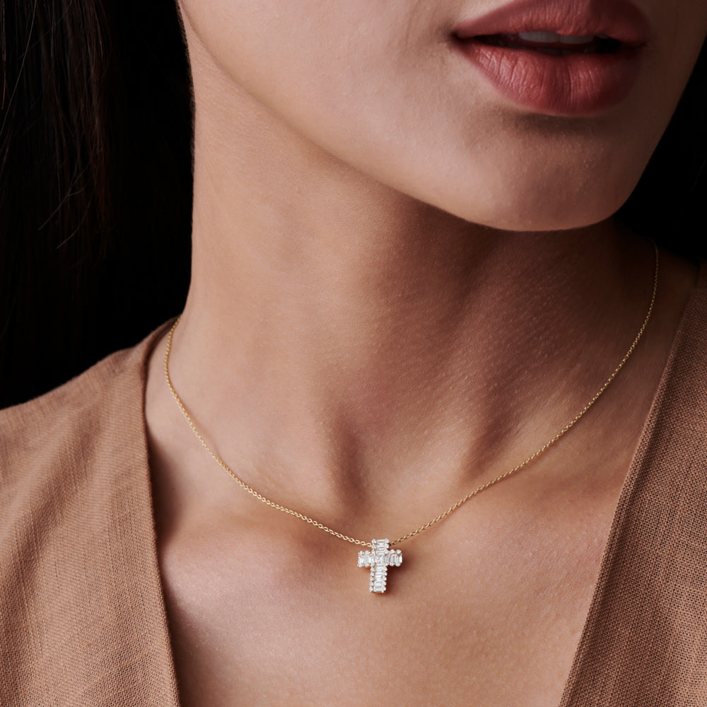 OBFJ0104 - 14k Rose Unique Cross with Baguettes and Round Diamonds 5