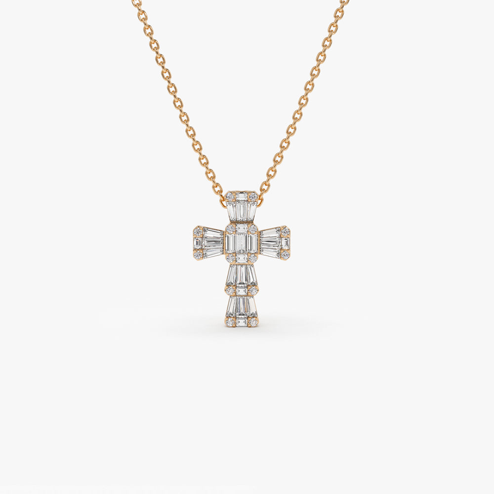 OBFJ1436 - 14k Illusion Setting Baguette Diamond Cross 5