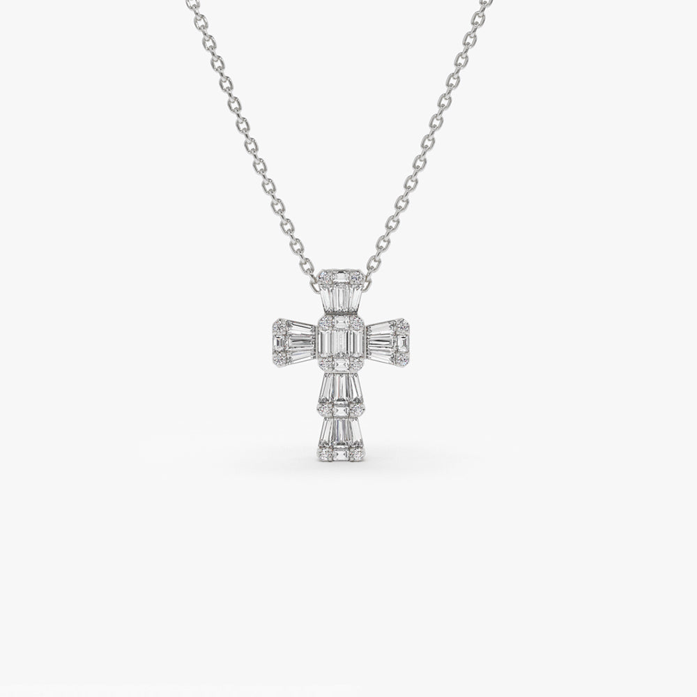 OBFJ1436 - 14k Illusion Setting Baguette Diamond Cross 6