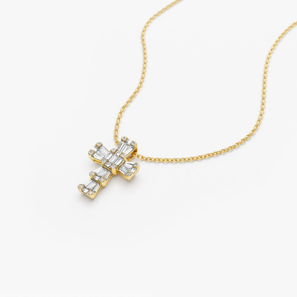 OBFJ1436 - 14k Illusion Setting Baguette Diamond Cross 7