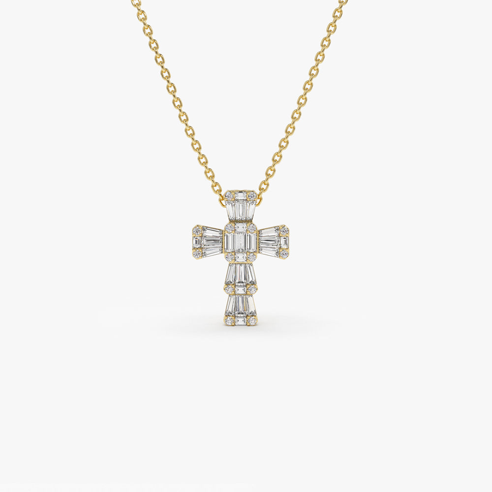 OBFJ1436 - 14k Illusion Setting Baguette Diamond Cross 1