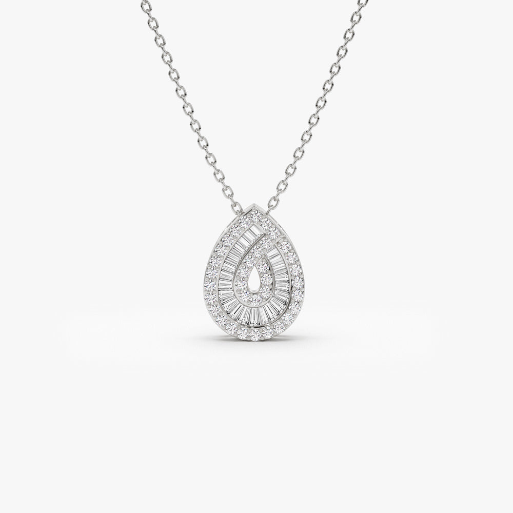 OBFJ1457 - 14k Teardrop Shape Baguette and Round Diamond Statement Necklace 6