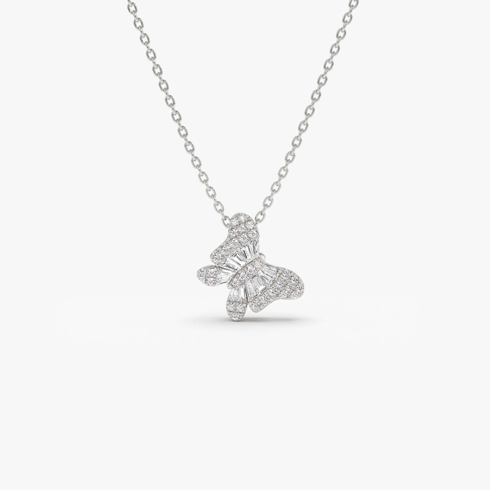 OBFJ1460 - 14k Baguette Diamond Butterfly Necklace 6