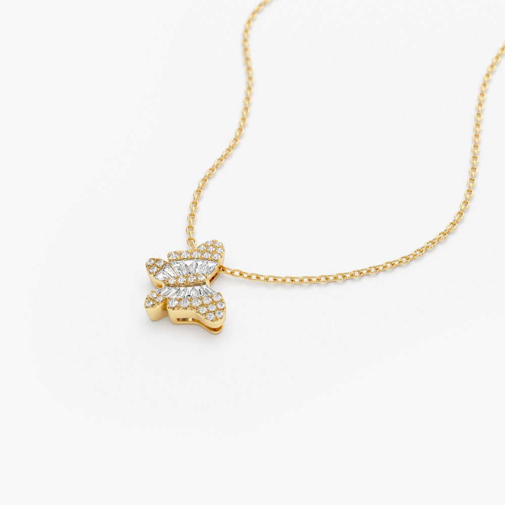 OBFJ1460 - 14k Baguette Diamond Butterfly Necklace 7