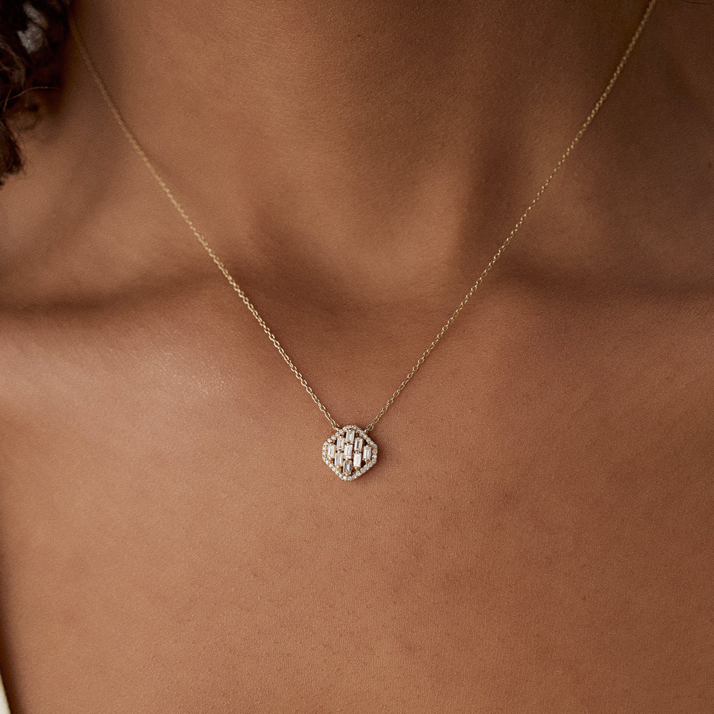 OBFJ1512 - 14k Baguette Diamond Necklace in Halo Setting 4