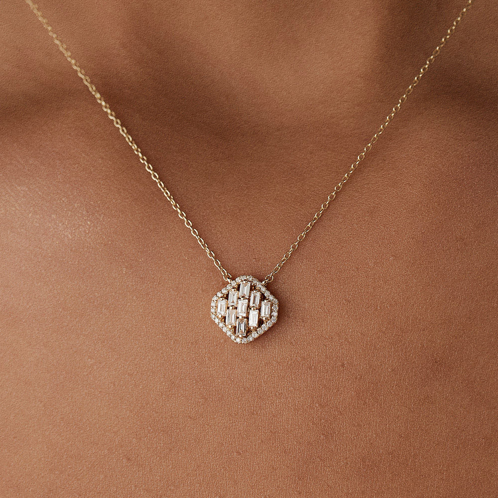 OBFJ1512 - 14k Baguette Diamond Necklace in Halo Setting 2
