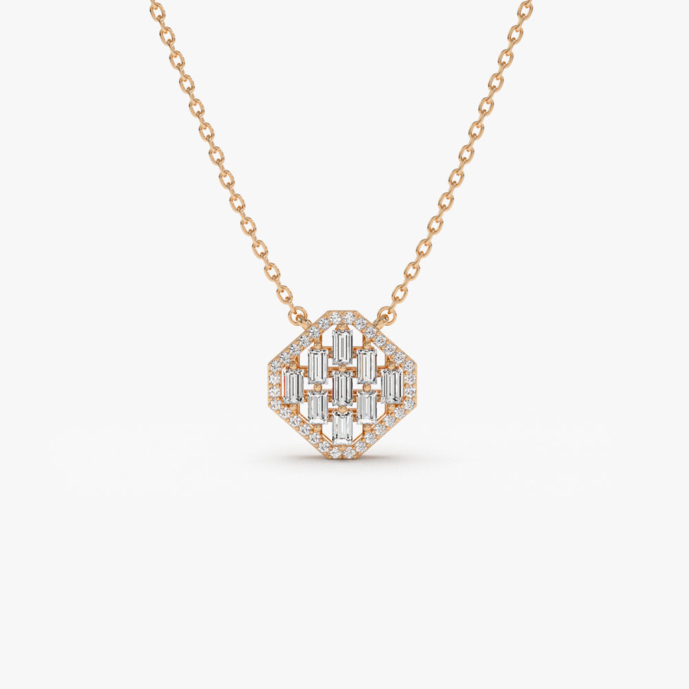 OBFJ1512 - 14k Baguette Diamond Necklace in Halo Setting 5