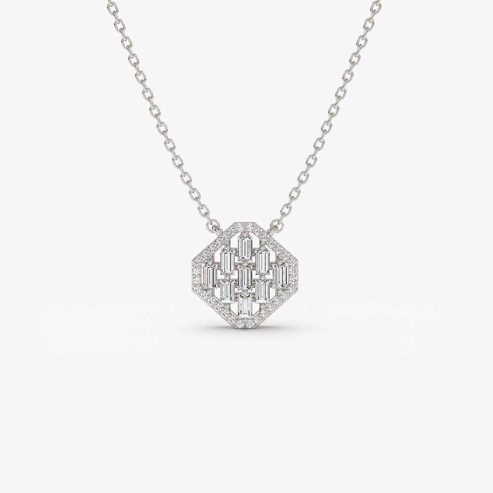 OBFJ1512 - 14k Baguette Diamond Necklace in Halo Setting 6