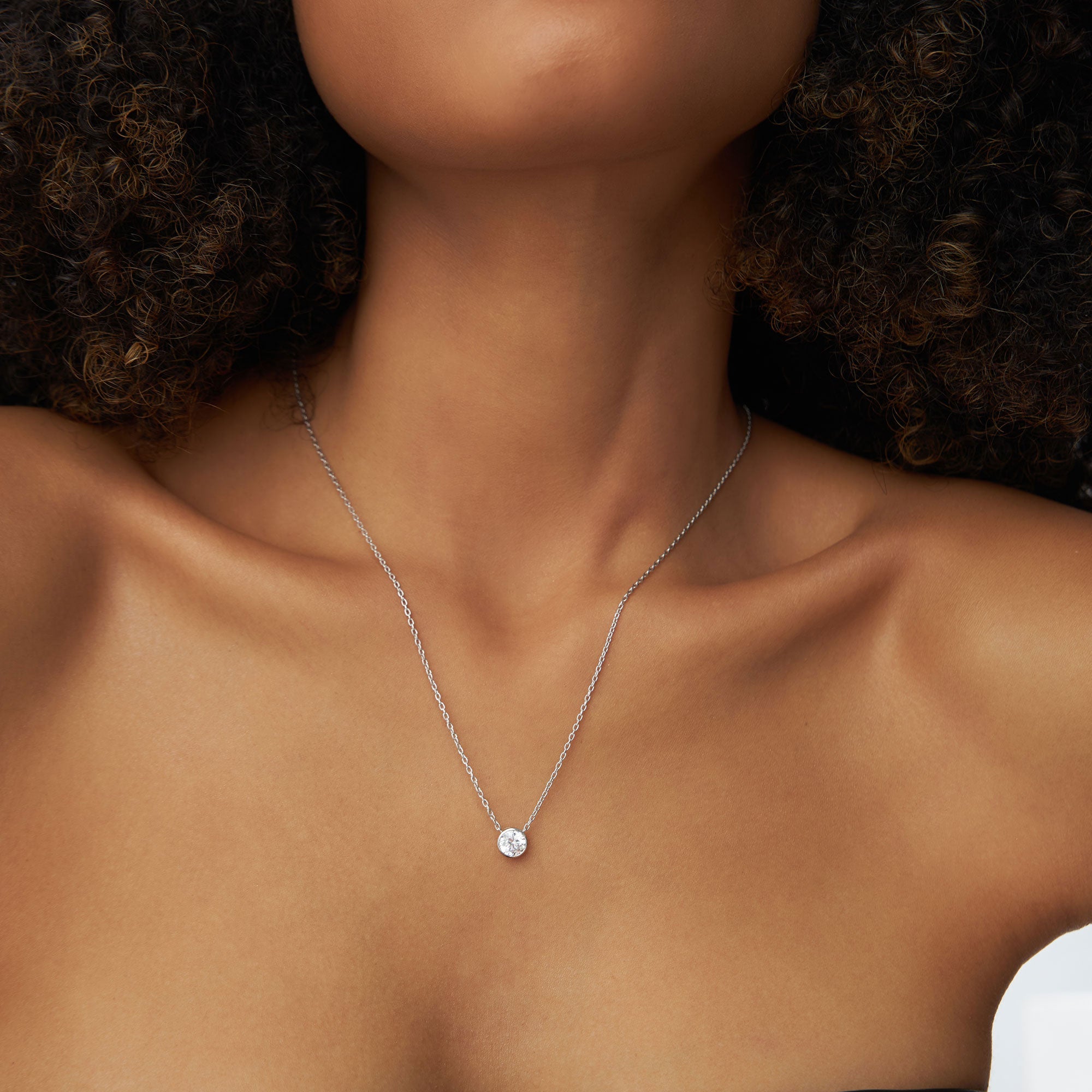 OBFJ1125 - 0.50 - 1.00 ctw 14k Bezel Setting Round Diamond Lab Grown Solitaire Necklace - Reina 5