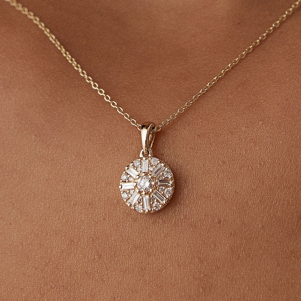 OBFJ1482 - 14k Baguette Diamond and Round Diamond Cluster Necklace 2