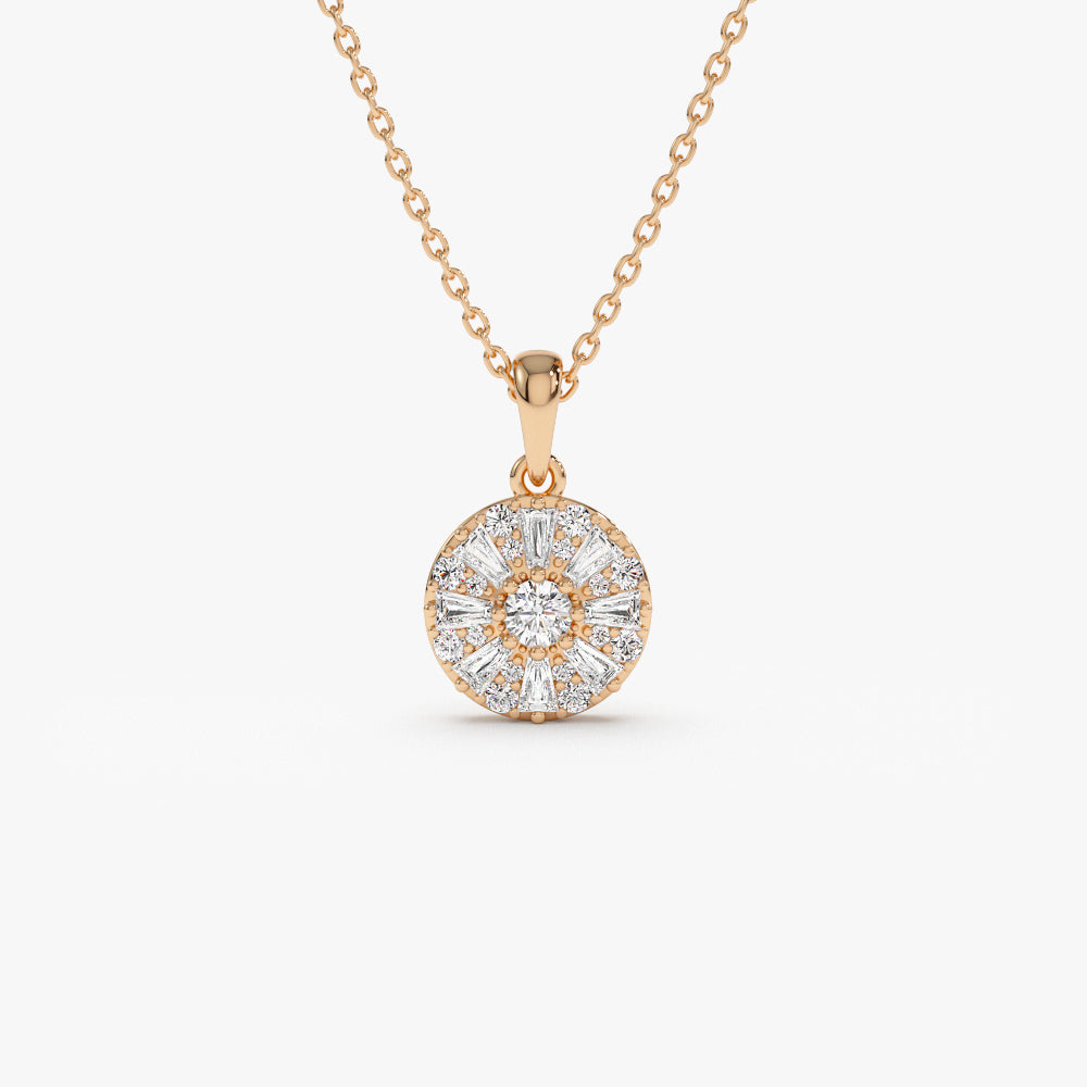 OBFJ1482 - 14k Baguette Diamond and Round Diamond Cluster Necklace 5