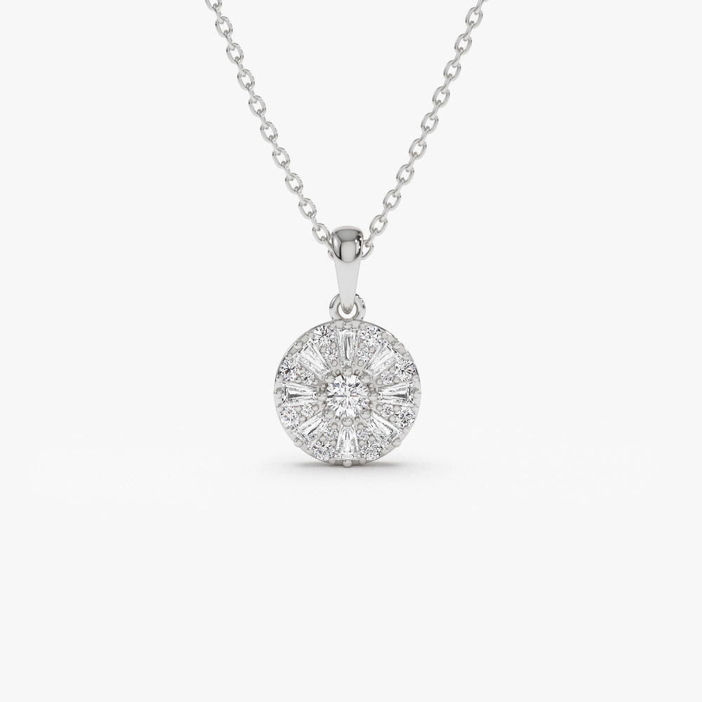 OBFJ1482 - 14k Baguette Diamond and Round Diamond Cluster Necklace 6