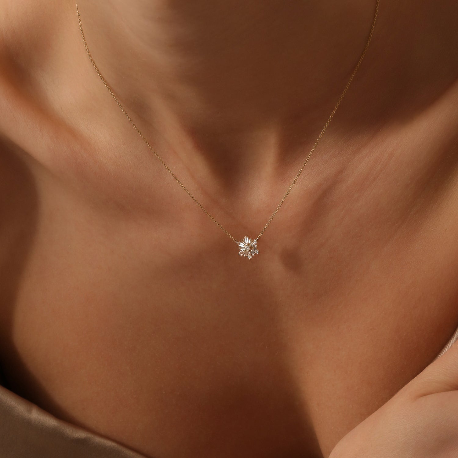 OBFJ1511 - 14k Tapered Baguette Diamond Necklace 4