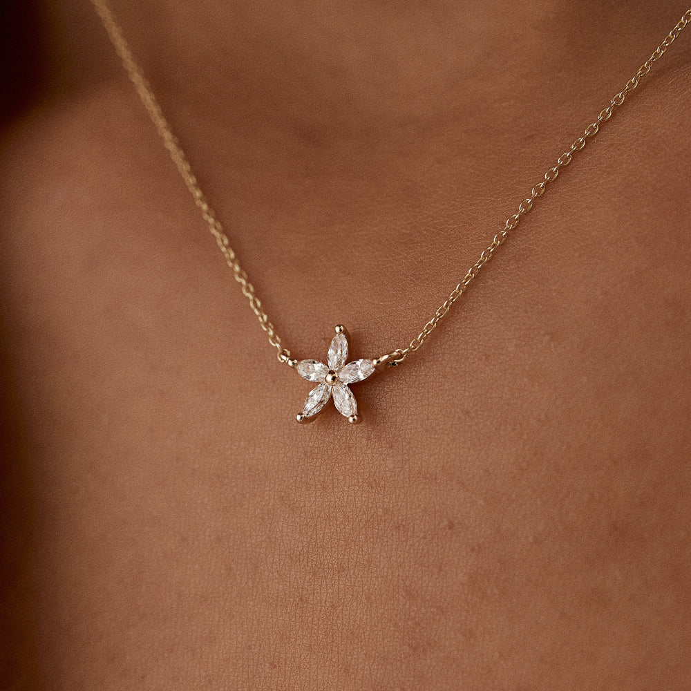 OBFJ1497 - 14k Marquise Shaped Diamond Flower Design Necklace 2