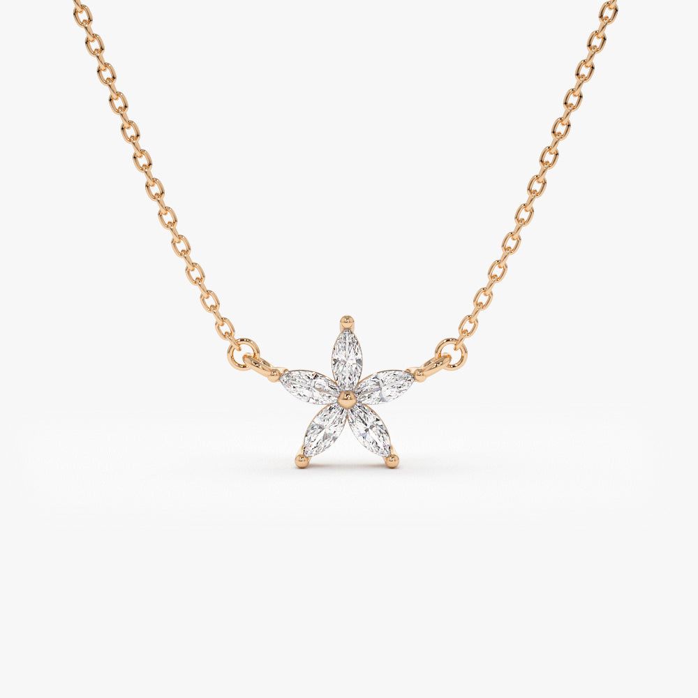 OBFJ1497 - 14k Marquise Shaped Diamond Flower Design Necklace 6