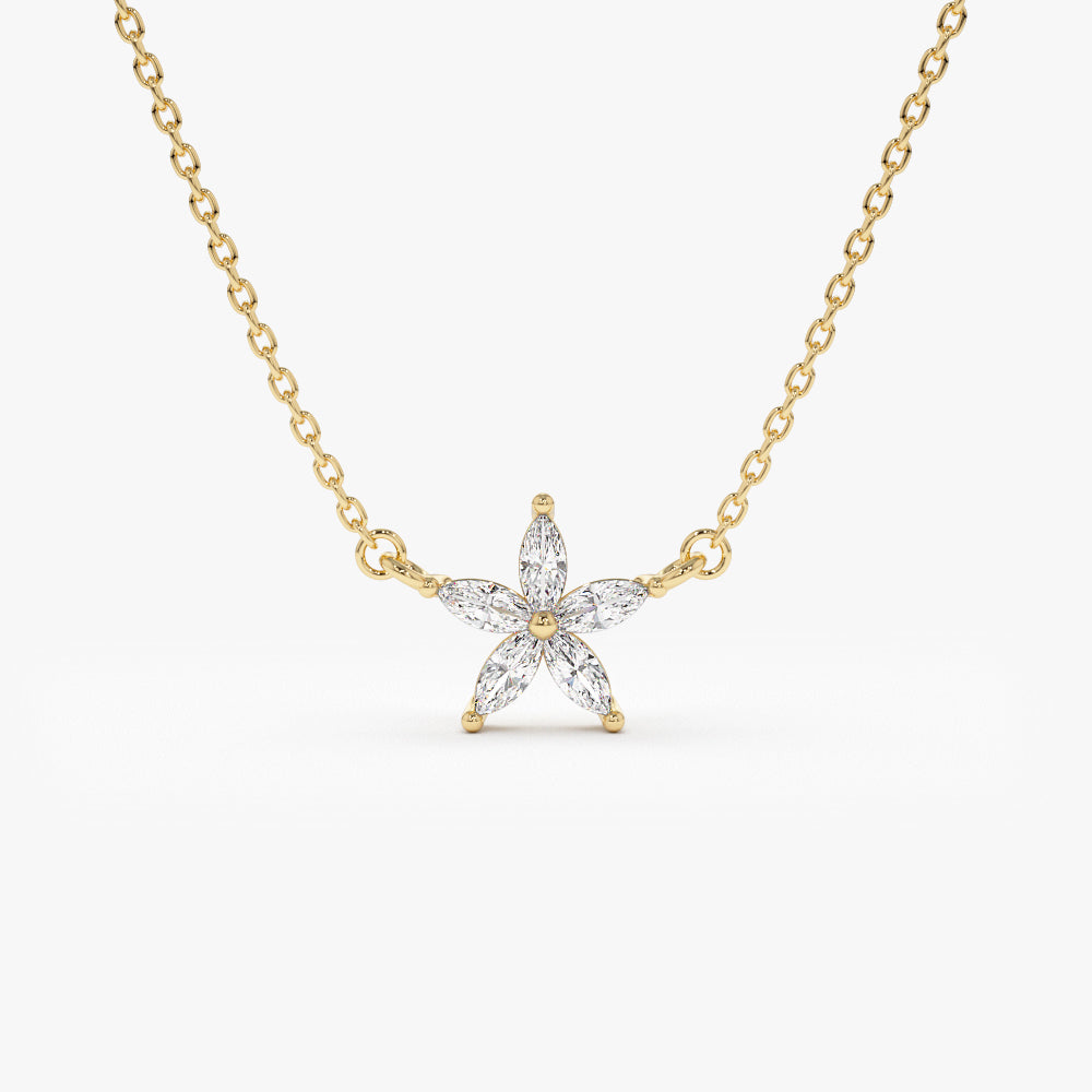 OBFJ1497 - 14k Marquise Shaped Diamond Flower Design Necklace 1