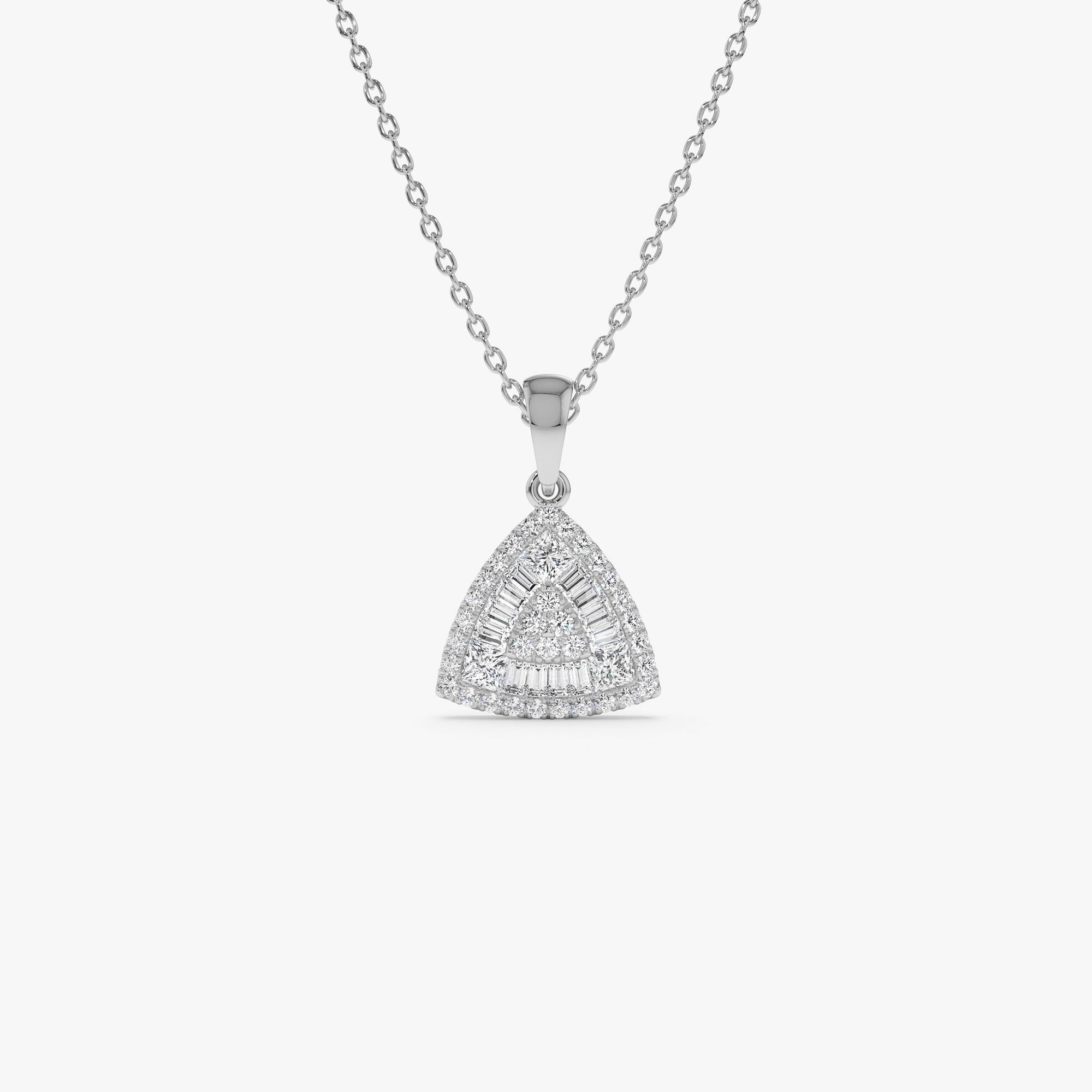 OBFJ1188 - 14K Triangle Baguette Diamond Cluster Necklace 6