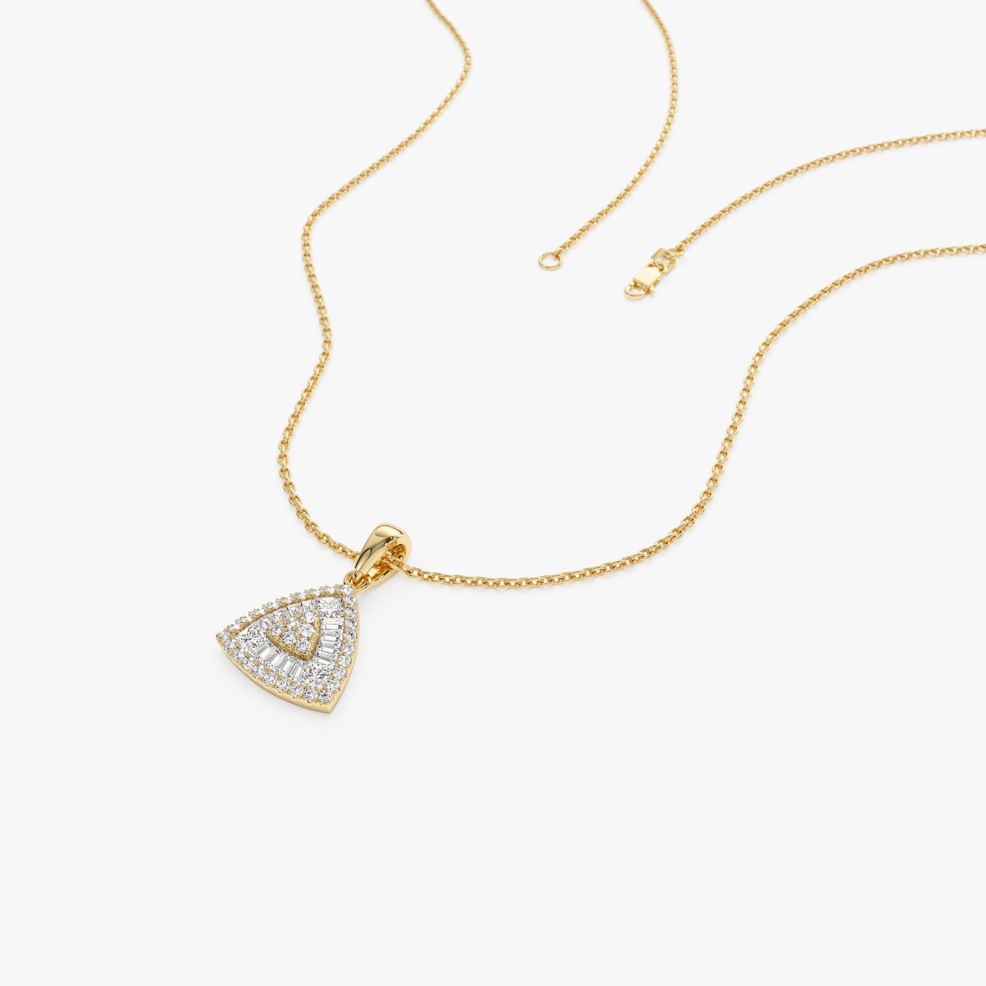 OBFJ1188 - 14K Triangle Baguette Diamond Cluster Necklace 7