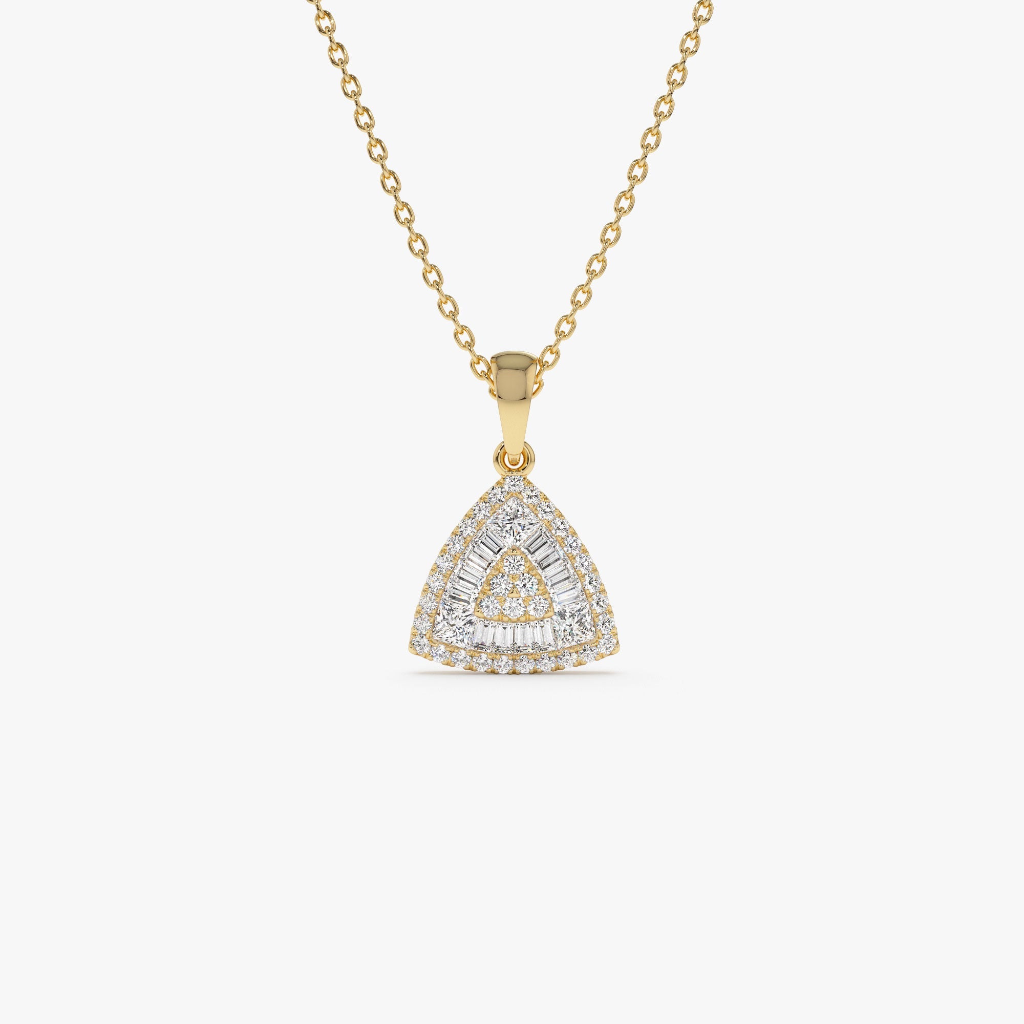 OBFJ1188 - 14K Triangle Baguette Diamond Cluster Necklace 1