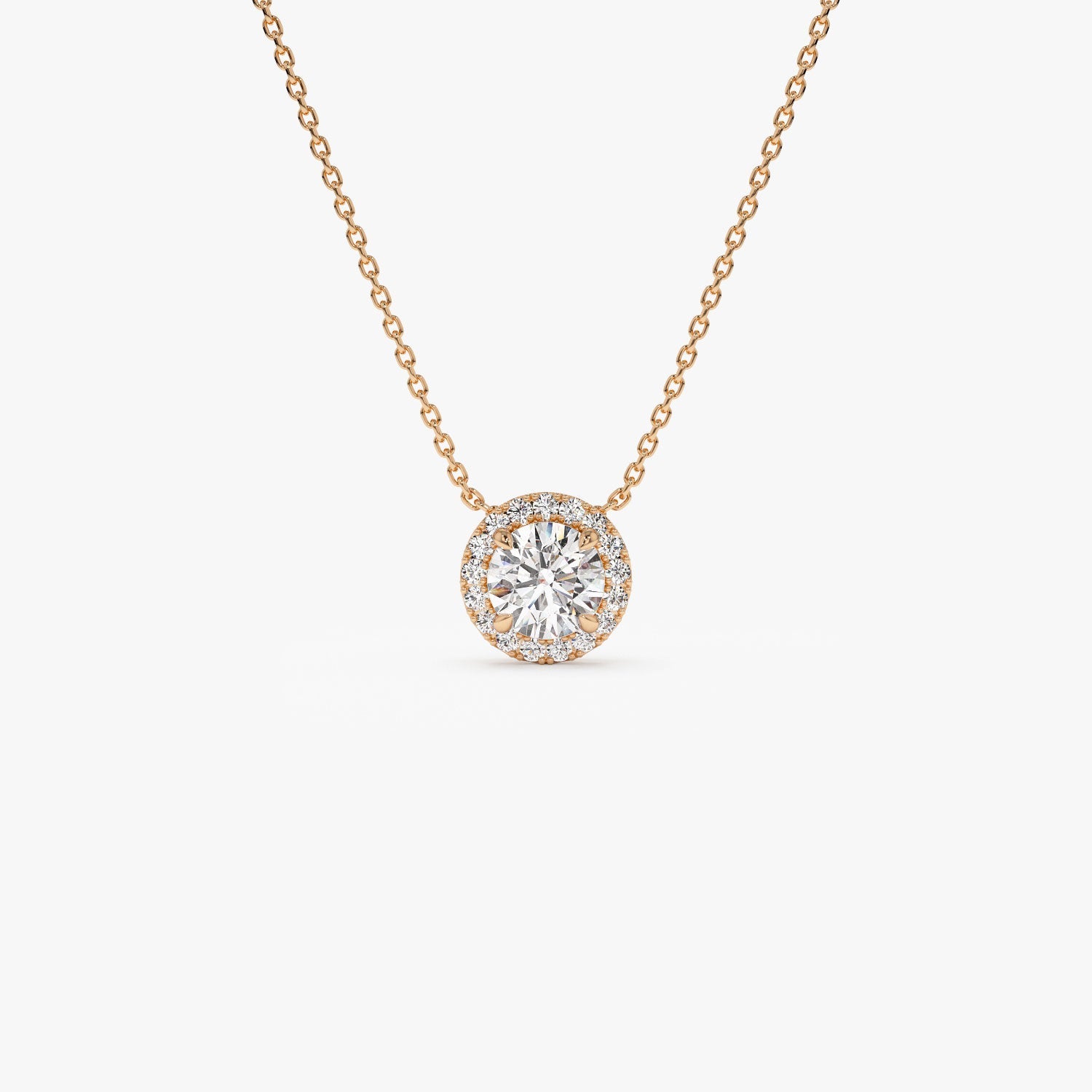 OBFJ1366 - 0.90 ctw 14K Halo Setting Round Brilliant Cut Lab Grown Diamond Necklace - Ana 5