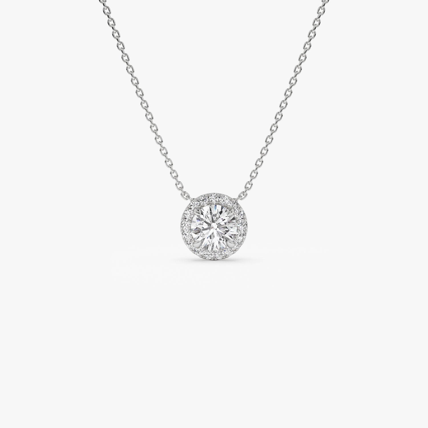 OBFJ1366 - 0.90 ctw 14K Halo Setting Round Brilliant Cut Lab Grown Diamond Necklace - Ana 6