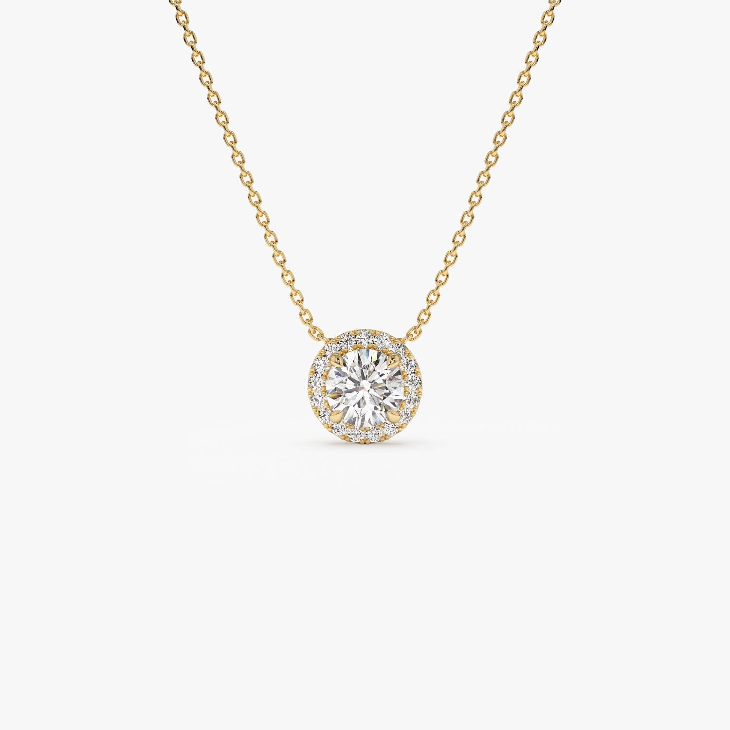 OBFJ1366 - 0.90 ctw 14K Halo Setting Round Brilliant Cut Lab Grown Diamond Necklace - Ana 1
