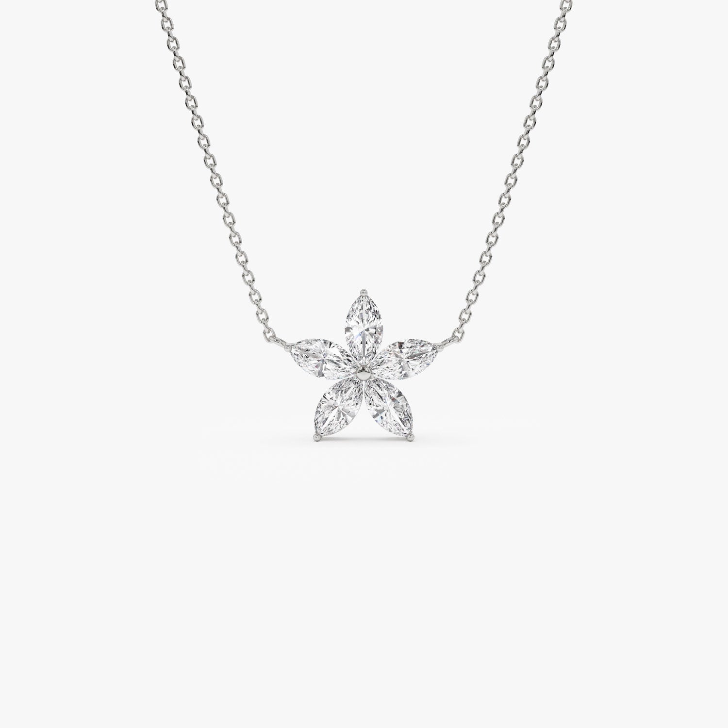 OBFJ1365 - 1.05 ctw 14K Marquise Shaped Flower Design Lab Grown Diamond Necklace - Vera 4