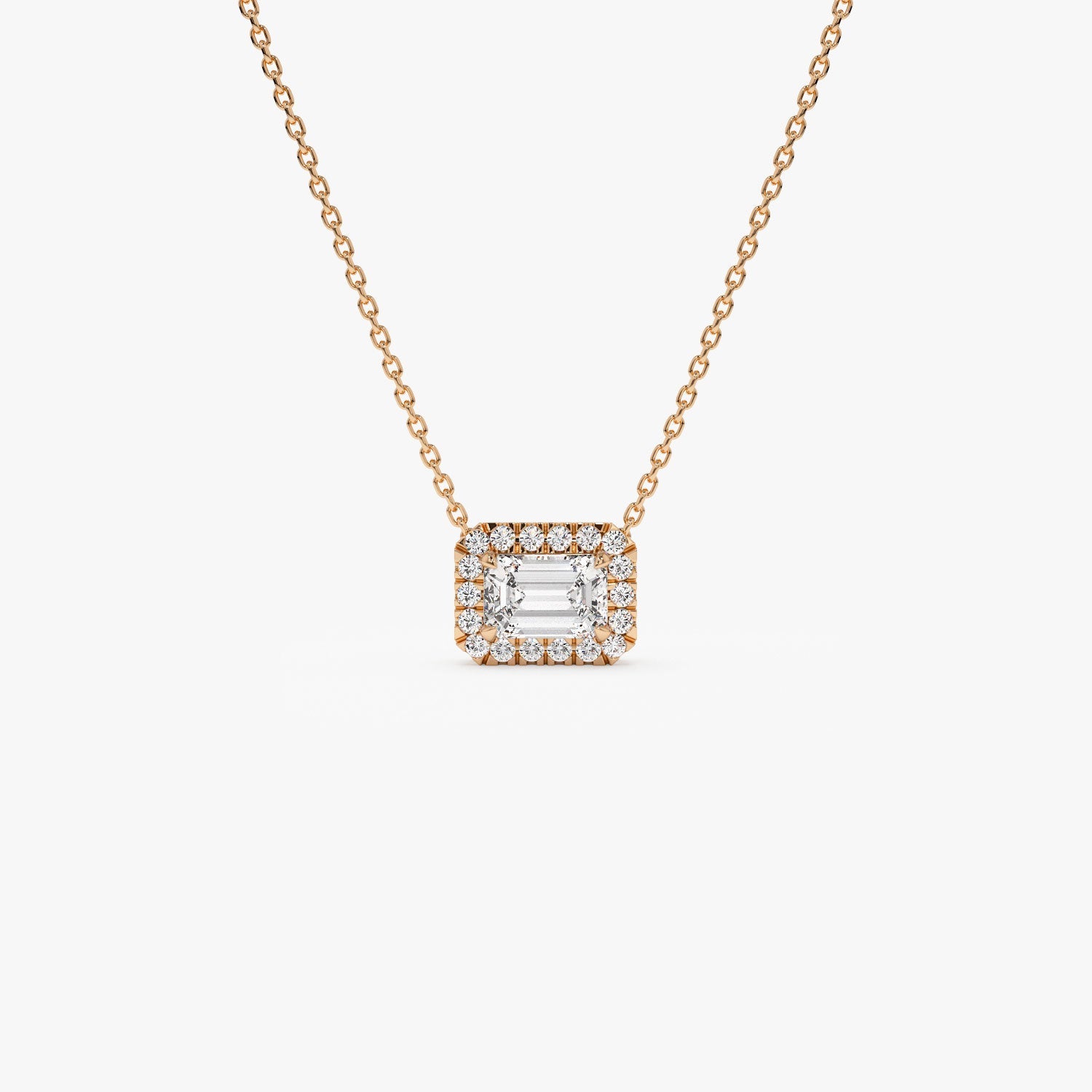 OBFJ1364 - 0.90 ctw 14K Halo Setting Emerald Cut Lab Grown Diamond Necklace - Taylor 8