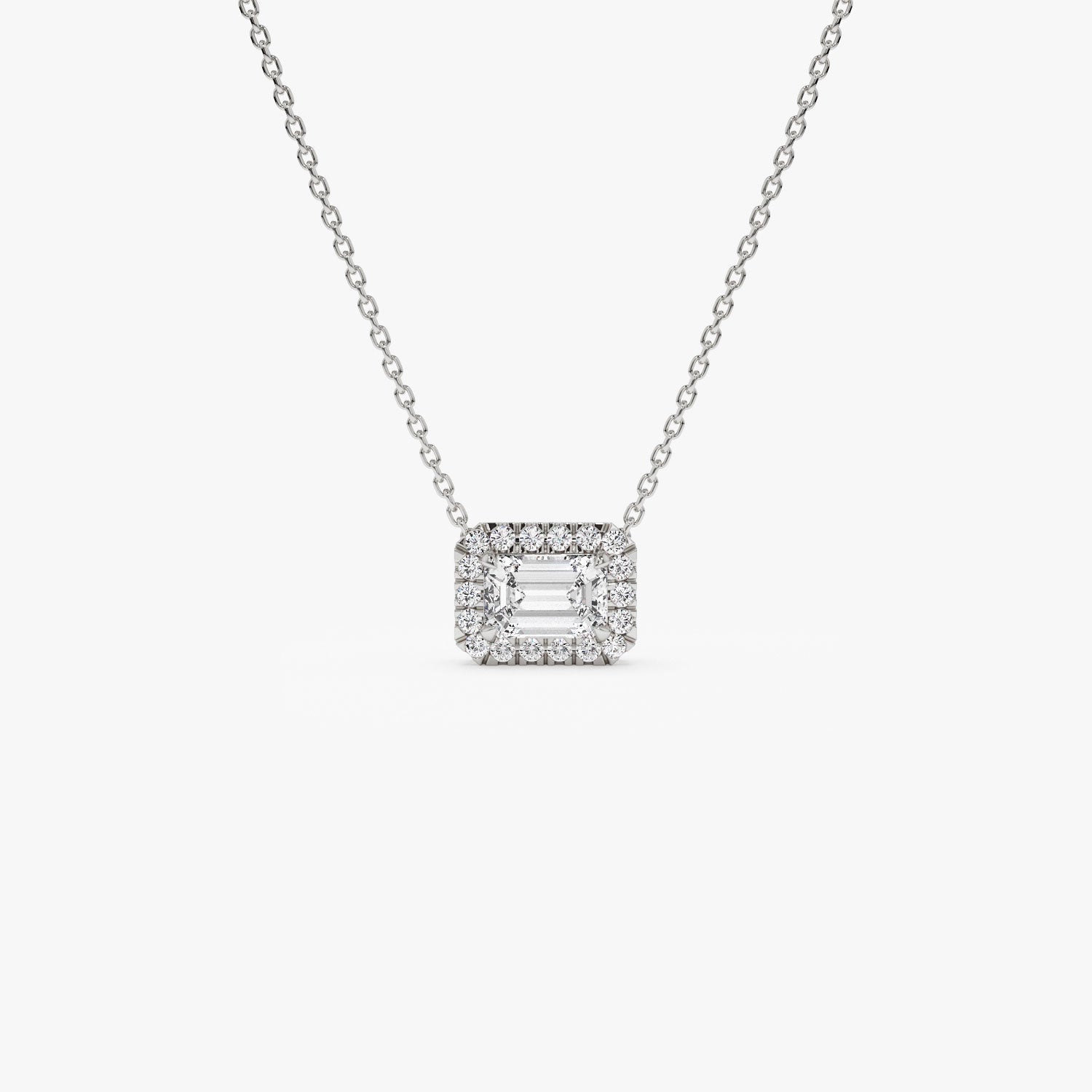OBFJ1364 - 0.90 ctw 14K Halo Setting Emerald Cut Lab Grown Diamond Necklace - Taylor 7