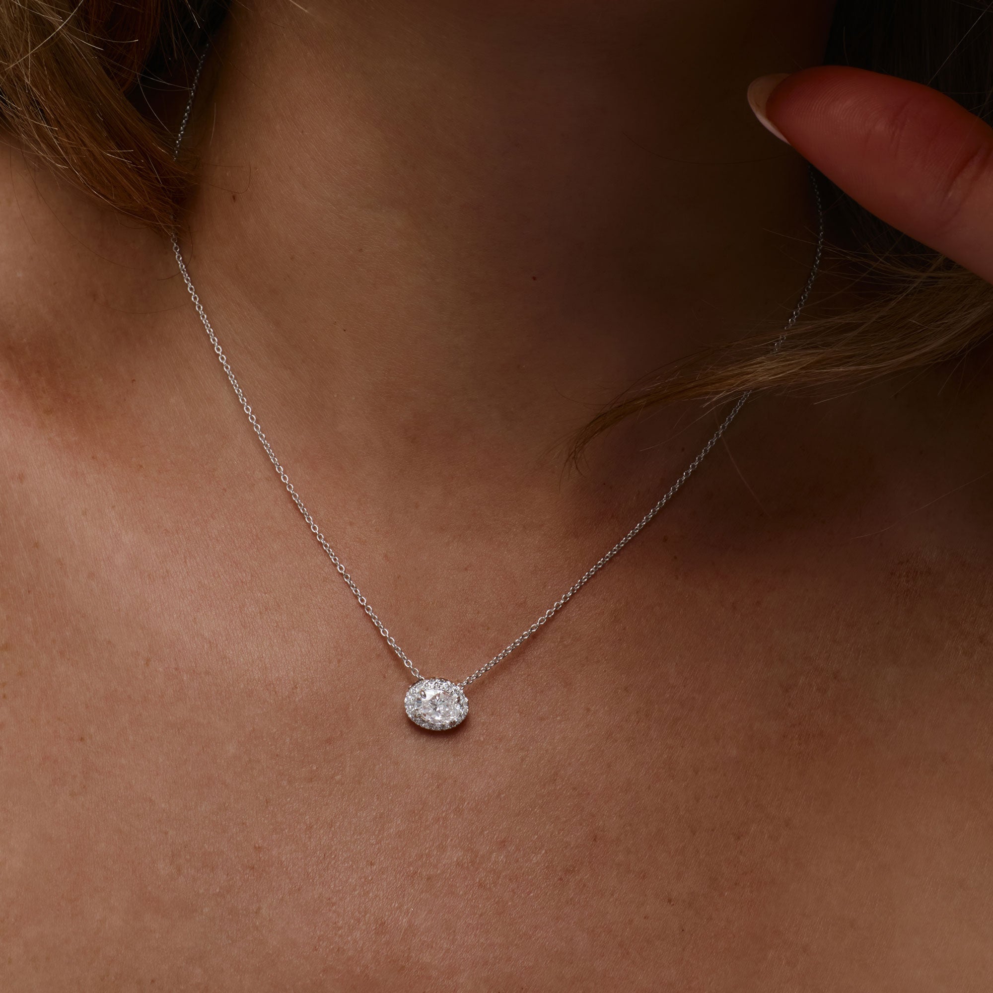 OBFJ1363 - 0.90 ctw 14K Halo Setting Oval Cut Lab Grown Diamond Necklace - Amy 4