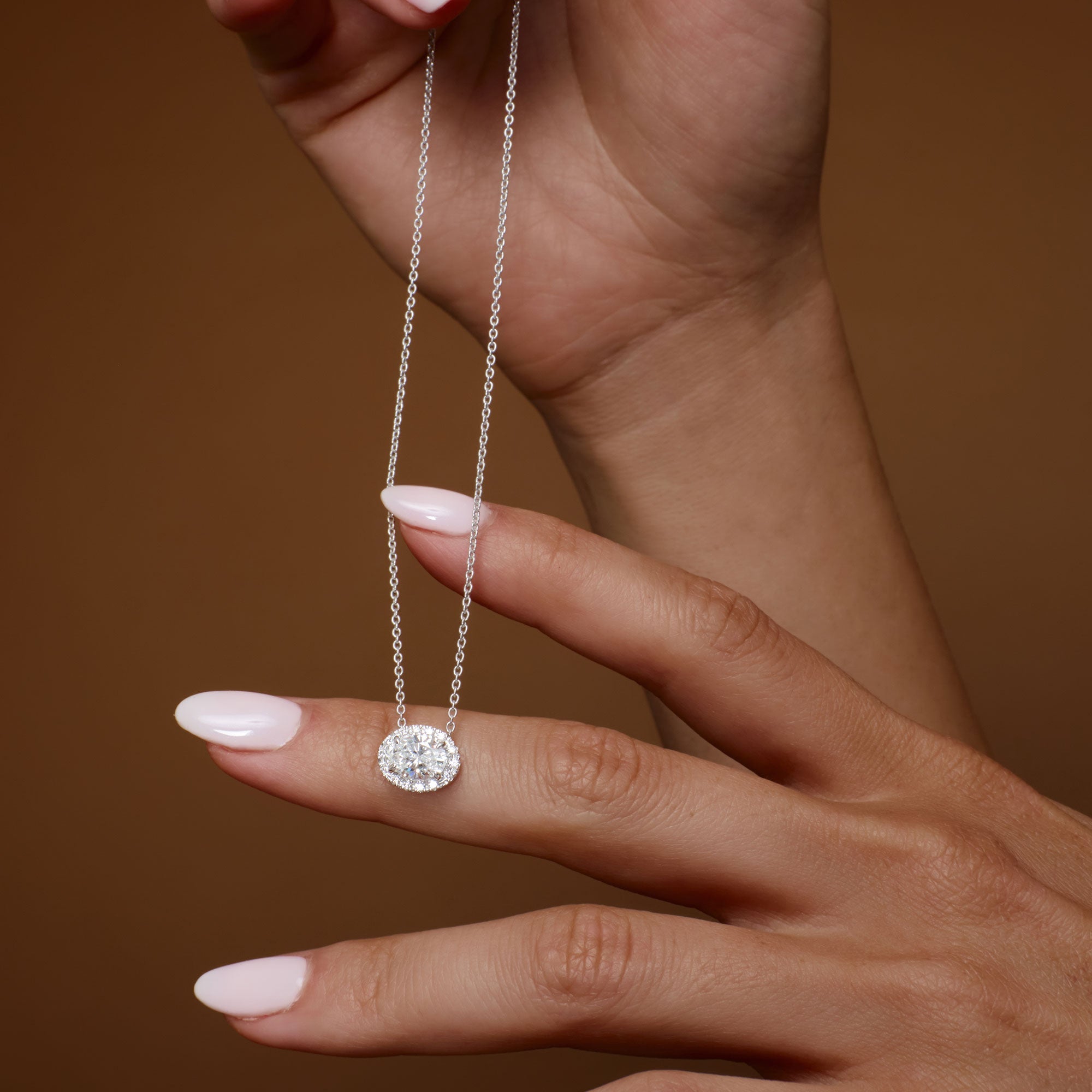 OBFJ1363 - 0.90 ctw 14K Halo Setting Oval Cut Lab Grown Diamond Necklace - Amy 2