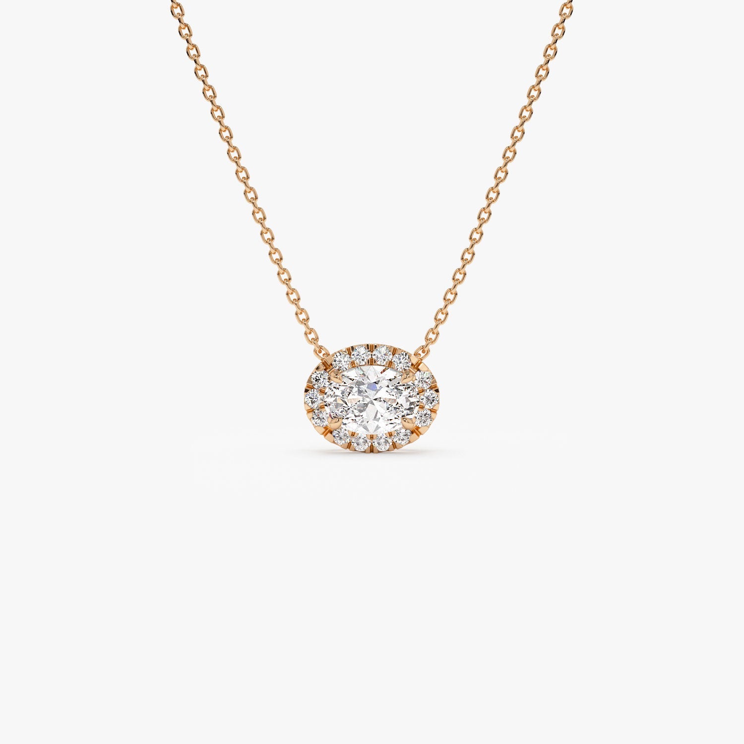 OBFJ1363 - 0.90 ctw 14K Halo Setting Oval Cut Lab Grown Diamond Necklace - Amy 7