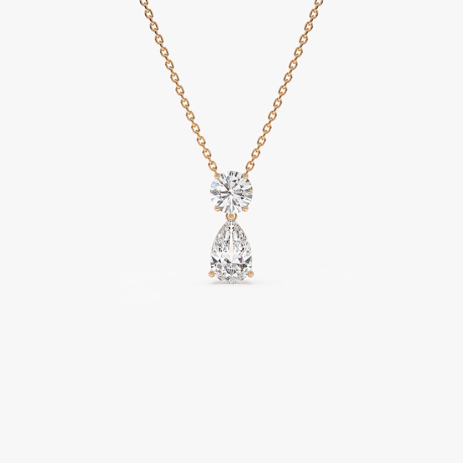 OBFJ1362 - 1.25 ctw 14K Basket Setting Pear Shape & Round Cut Lab Grown Diamond Necklace - Lila 6