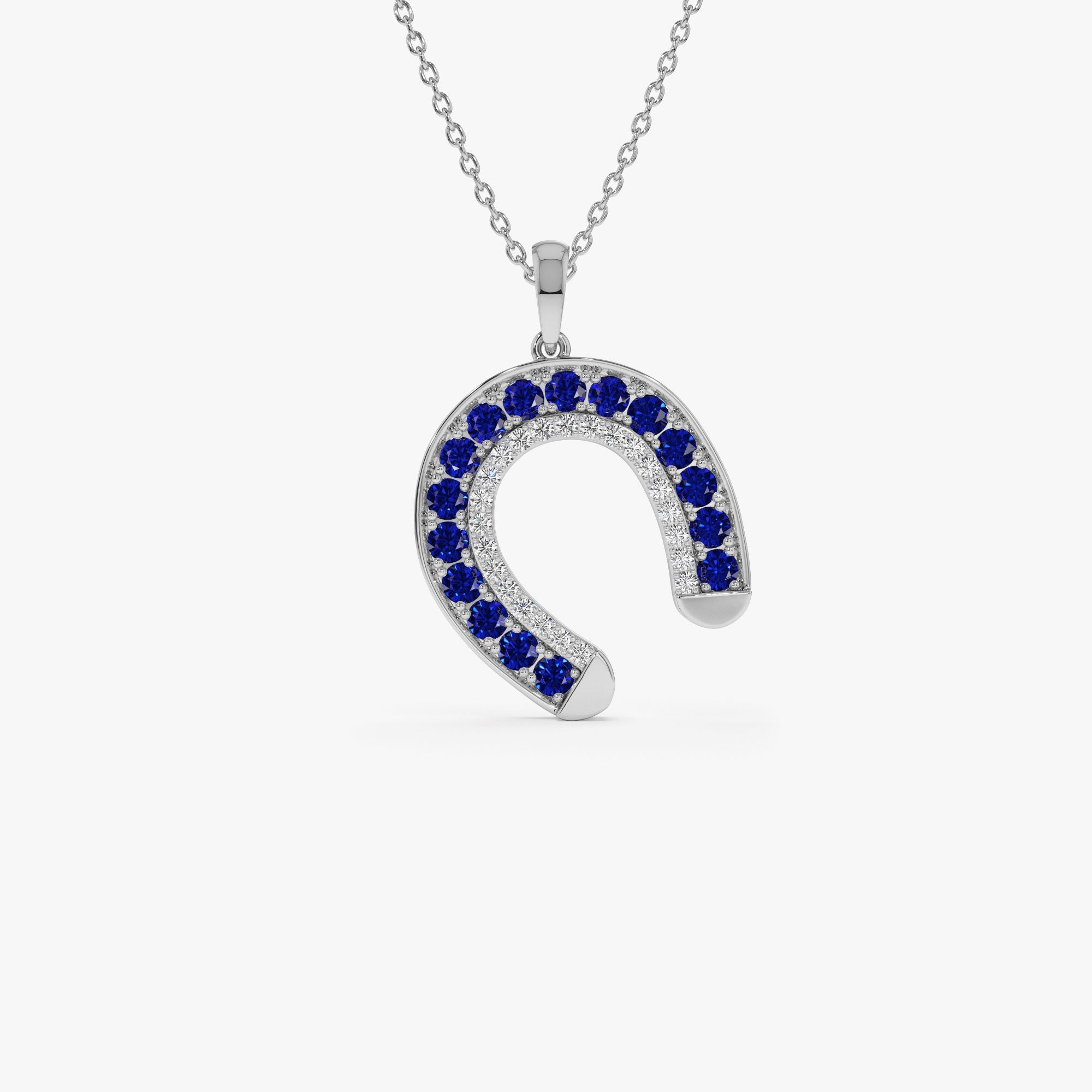 OBFJ1190 - 14k Sapphire and Diamond Horseshoe Pendant 5