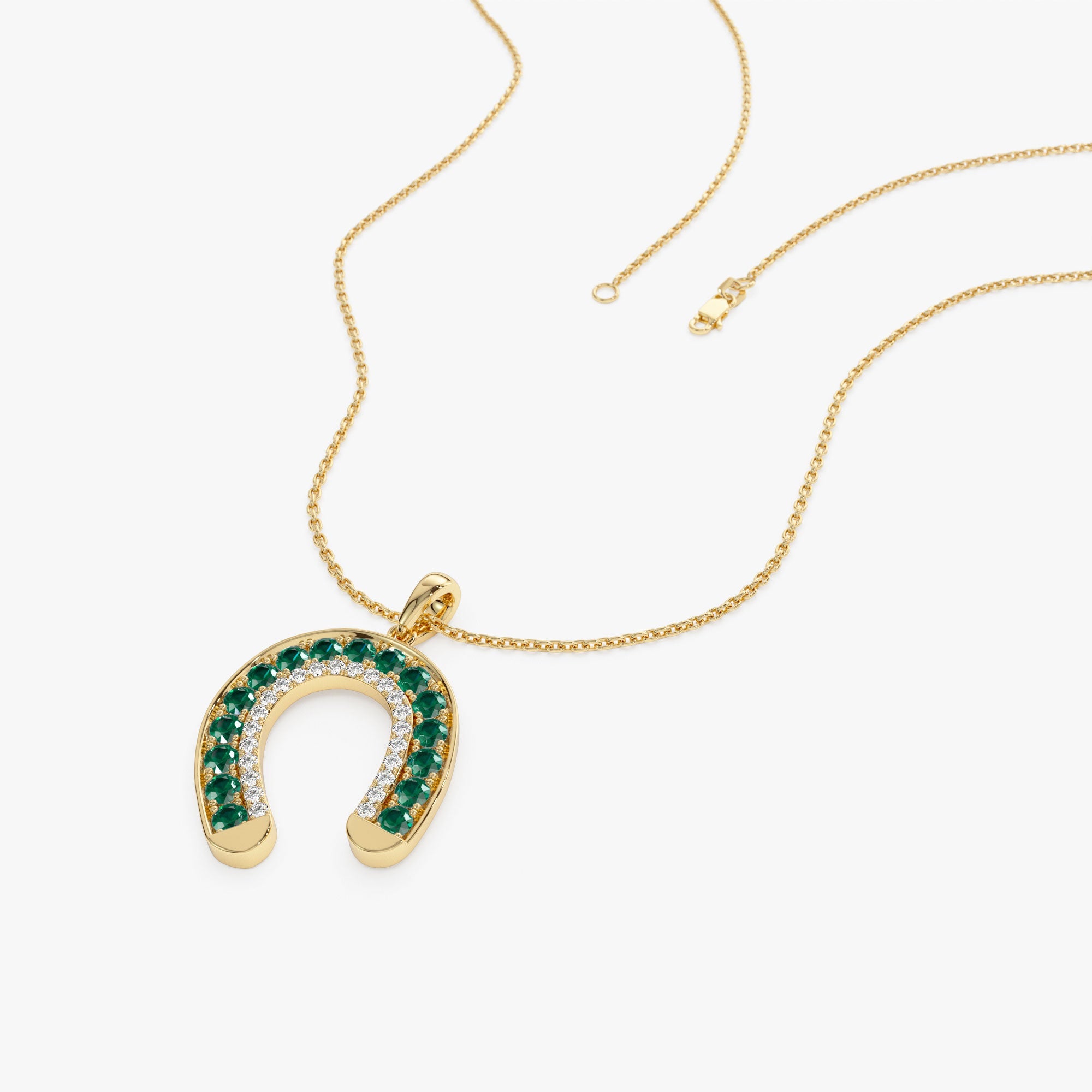 OBFJ1227 - 14k Emerald and Diamond Horseshoe Pendant 6