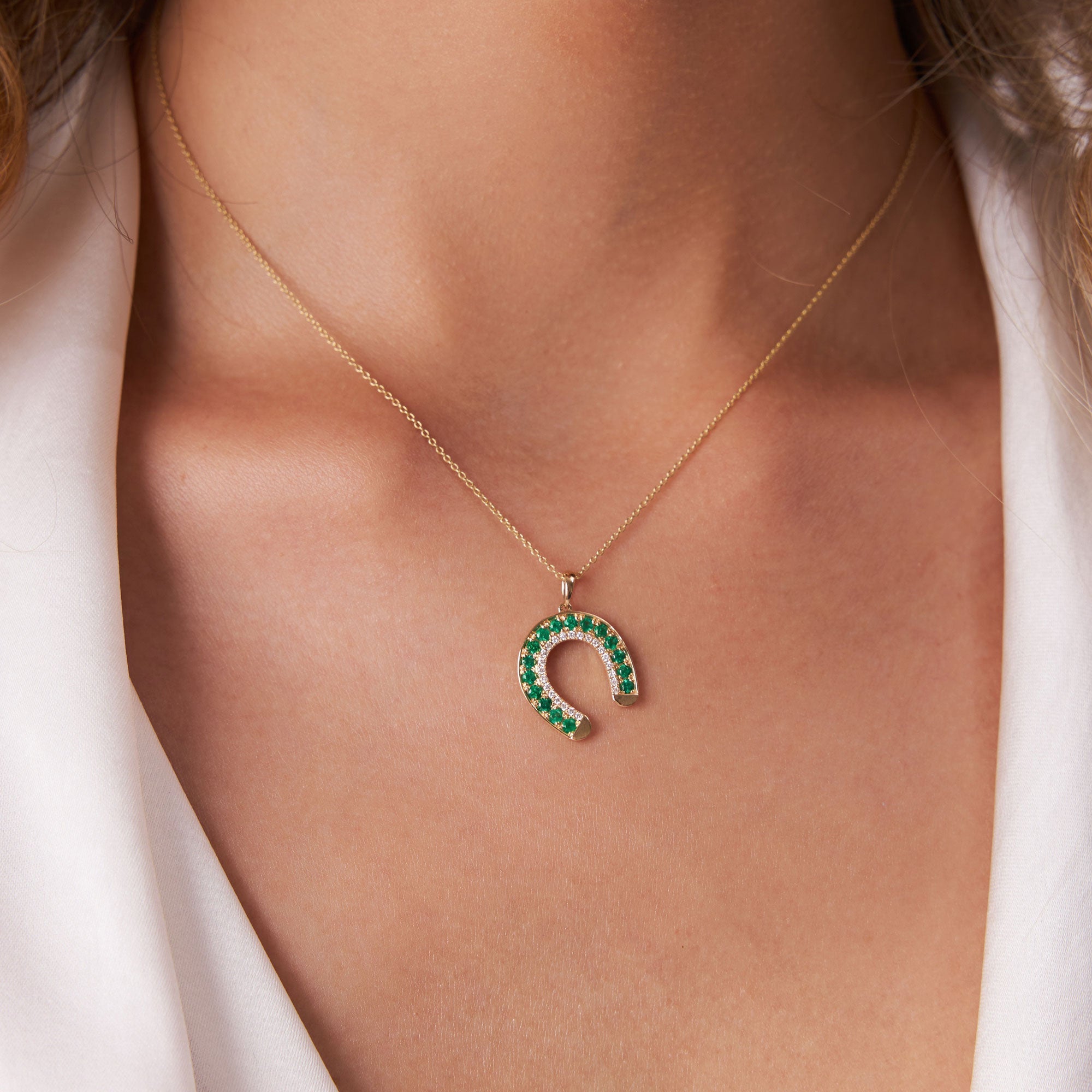 OBFJ1227 - 14k Emerald and Diamond Horseshoe Pendant 3