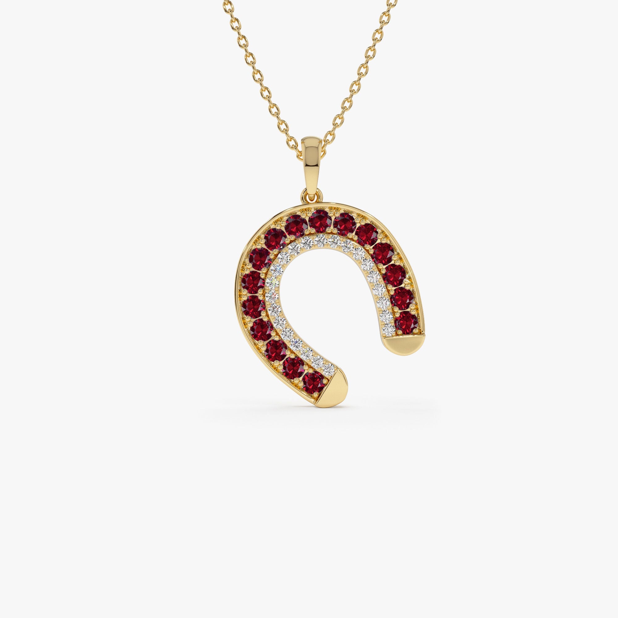 OBFJ1189 - 14k Ruby and Diamond Horseshoe Pendant 1