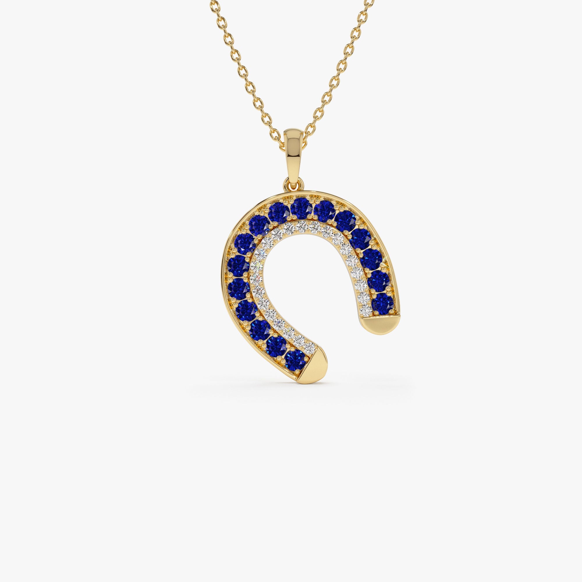 OBFJ1190 - 14k Sapphire and Diamond Horseshoe Pendant 1