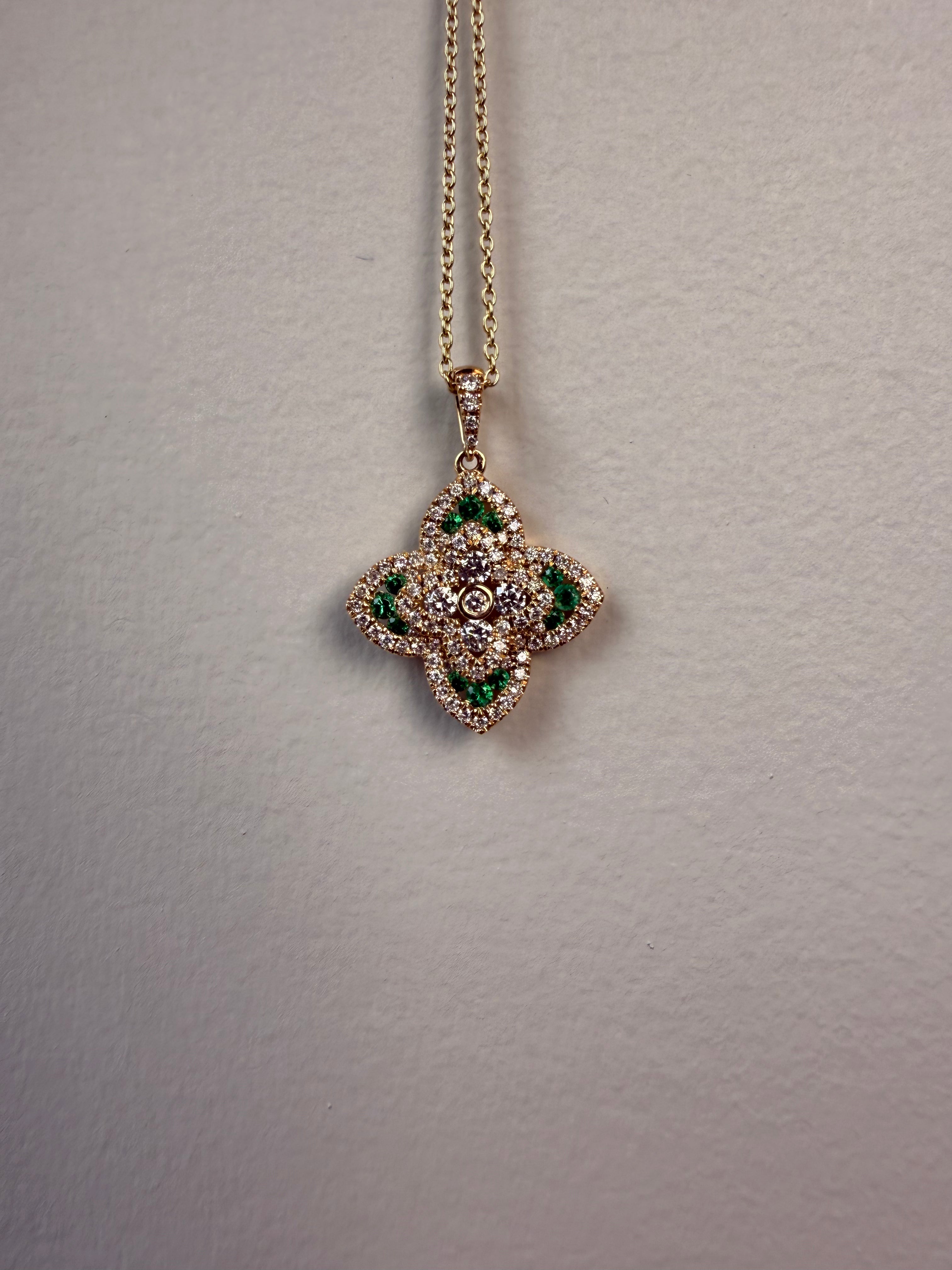 OBFJ0061 - 14k Gold Diamond and Emerald Flower Charm 7